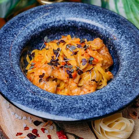 Лапша с креветками